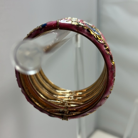 New Handcrafted Cloisonne Bangle Bracelets Golden Enamel Metal Handcuff - Picture 3 of 4